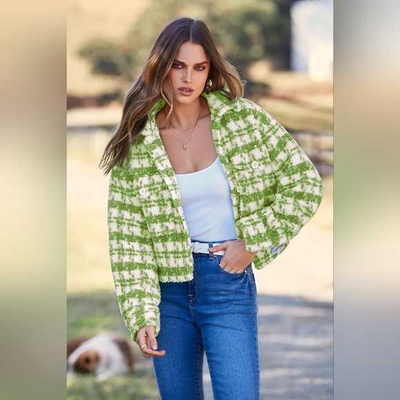 Crop Style Blue and White Women's Tweed Jacket - Picture 11 of 11